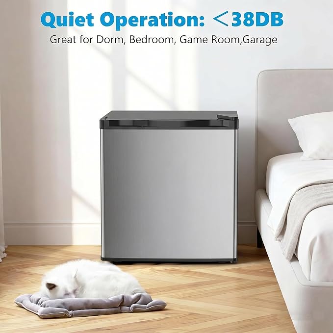 Antarctic Star Mini Fridge with Freezer, Rated 1.6 cu.ft, Small Upright Refrigerator with Removable Shelves, 7 Adjustable Thermostat, Low Noise for Bedroom/Apartment/Office,Silver