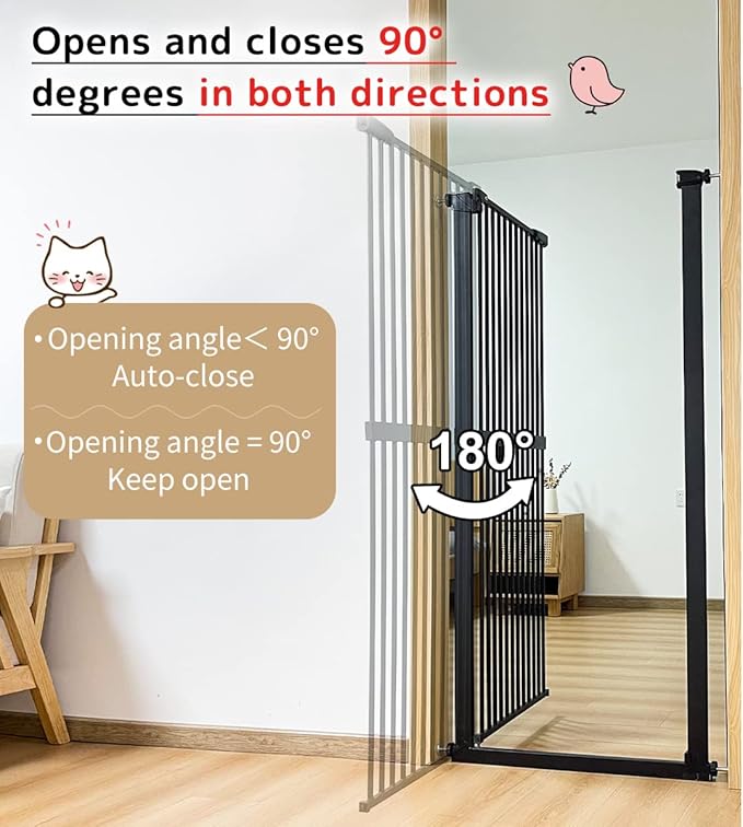 Lumizone Extra Tall Cat Gate 61.02" High Pressure Mounted Extra Wide 46.65"-50.78" (17Sizes) 1.37" Gap No Drilling Auto-Close Tall Pet Gate for Dogs (Black, 46.65"-50.78" W)