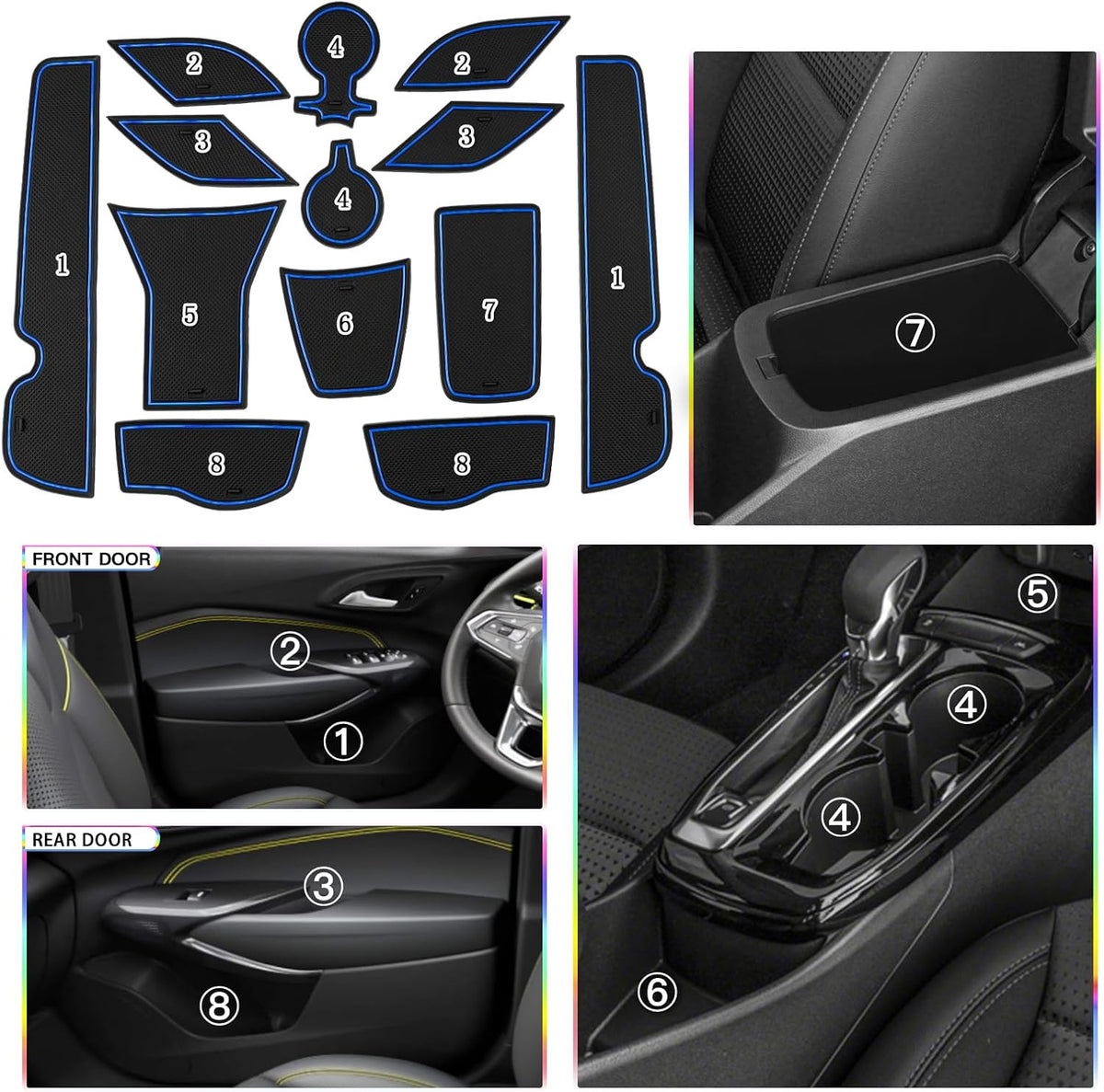 SKTU 2024 2025 2026 Chevy Trax Door Slot Mat for 2024 2025 2026 Chevrolet Trax (LS,1RS,LT,2RS,ACTIV) 2024-2026 Trax Accessories 14PCS Fit 2024+ Trax Door Compartment Cup Center Console Liners (Blue)