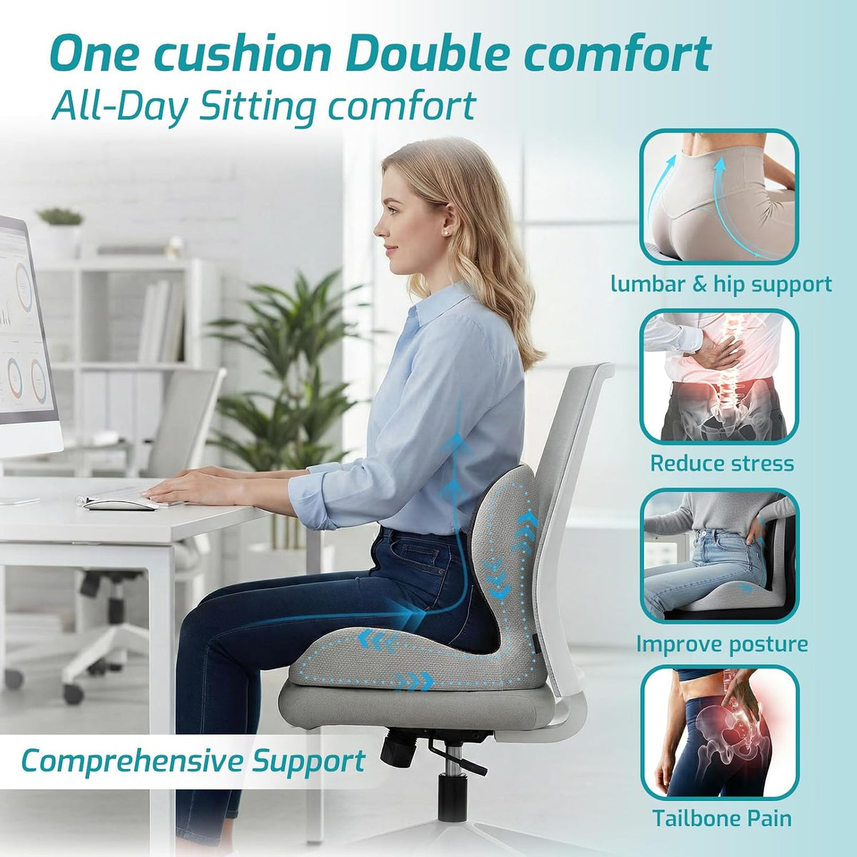 Ergonomic Seat Cushion & Lumbar Support Pillow for Office,Car