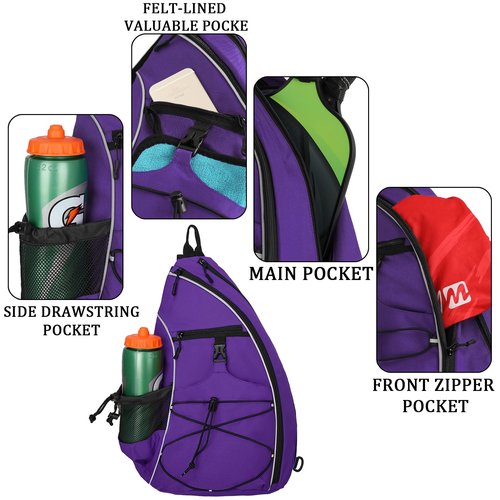 Goloni Pickleball Sling Bag for Men Women, Lightweight Pickleball Backpack with Fence Hook, Large Capacity Pickleball Bag with Anti-Theft Pocket, Water-Resistant for Tennis Padel Sports,Purple