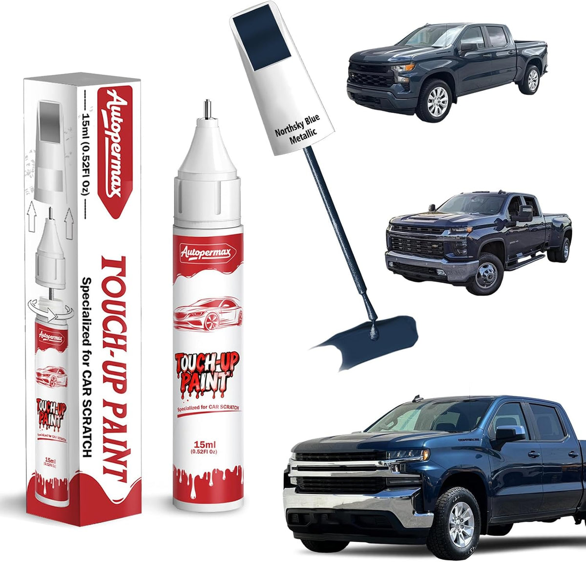 GA0/WA619D Northsky Blue Metallic Car Touch Up Paint for Chevrolet, Color Accurate Two-In-One Car Paint Scratch Repair Pen, Professional Scratch Remover for Vehicles Chips and Nicks Scuff