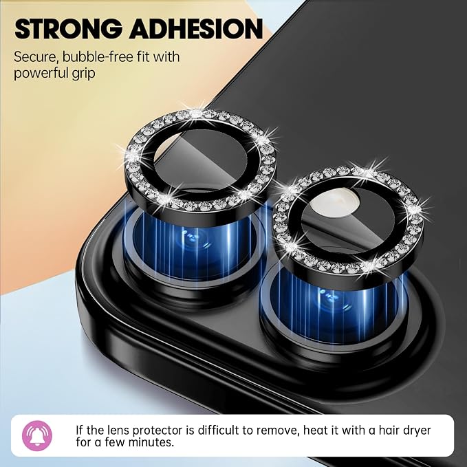 for iPhone 16/16 Plus Camera Lens Protector Bling Individual Metal Diamond Ring