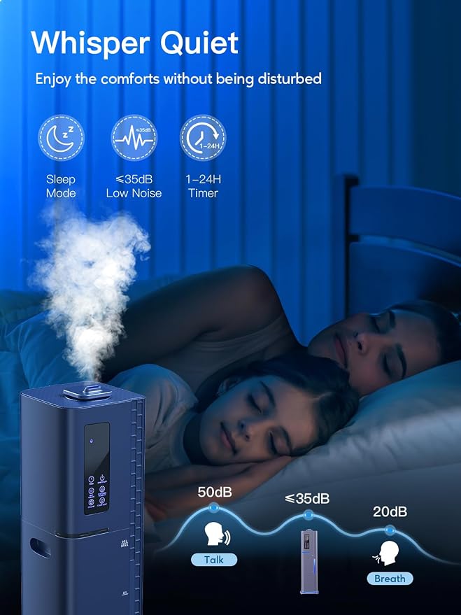 10L/2.64Gal Humidifiers for Bedroom, Top Fill Quiet Ultrasonic Cool Mist Humidifier Large Room, Covers 550ft², 60H Runtime, 24H Timer, 3 Mist Modes Humidifiers for Home, Office, Plants, Purple