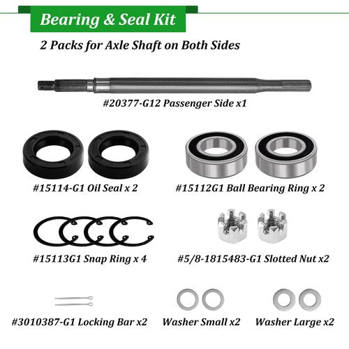 Cartalia Golf Cart Rear Axle Shaft with Bearing Seal Kit for 1994-2013 EZGO TXT/Medalist Electric Models, Replace # 20377-G12 Passenger Side (16 3/4" Length) 24-Teeth Splined Axle Shaft Assembly