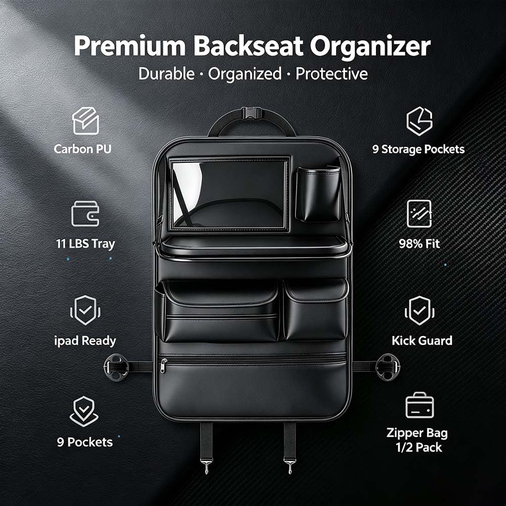 1 Pack Backseat Car Organizer with Foldable Anti-Sag Tray & Tablet Window