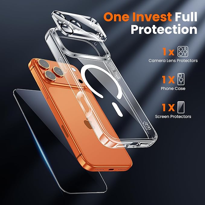 toushion 3 in 1 for iPhone 17 Pro Case Clear, Fits MagSafe, Not Yellowing