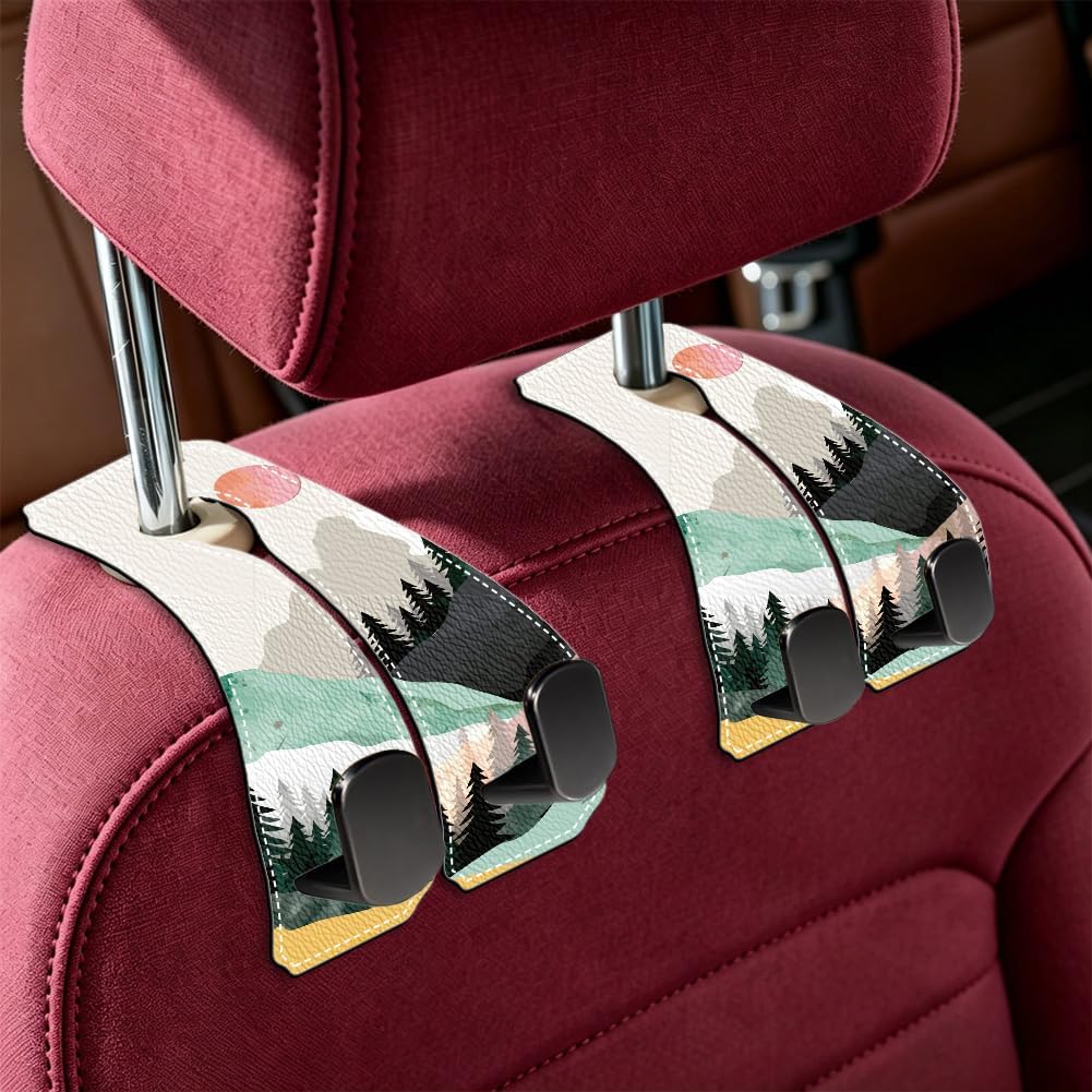 2Pcs Car Purse Hook for Headrest 6.5 x 3.3 Inch Moon Car Hooks Metal Leather Sun Moons Star Pattern Double Hanger Backseat Storage Organizers Accessories for Purse Handbags Bags Umbrellas