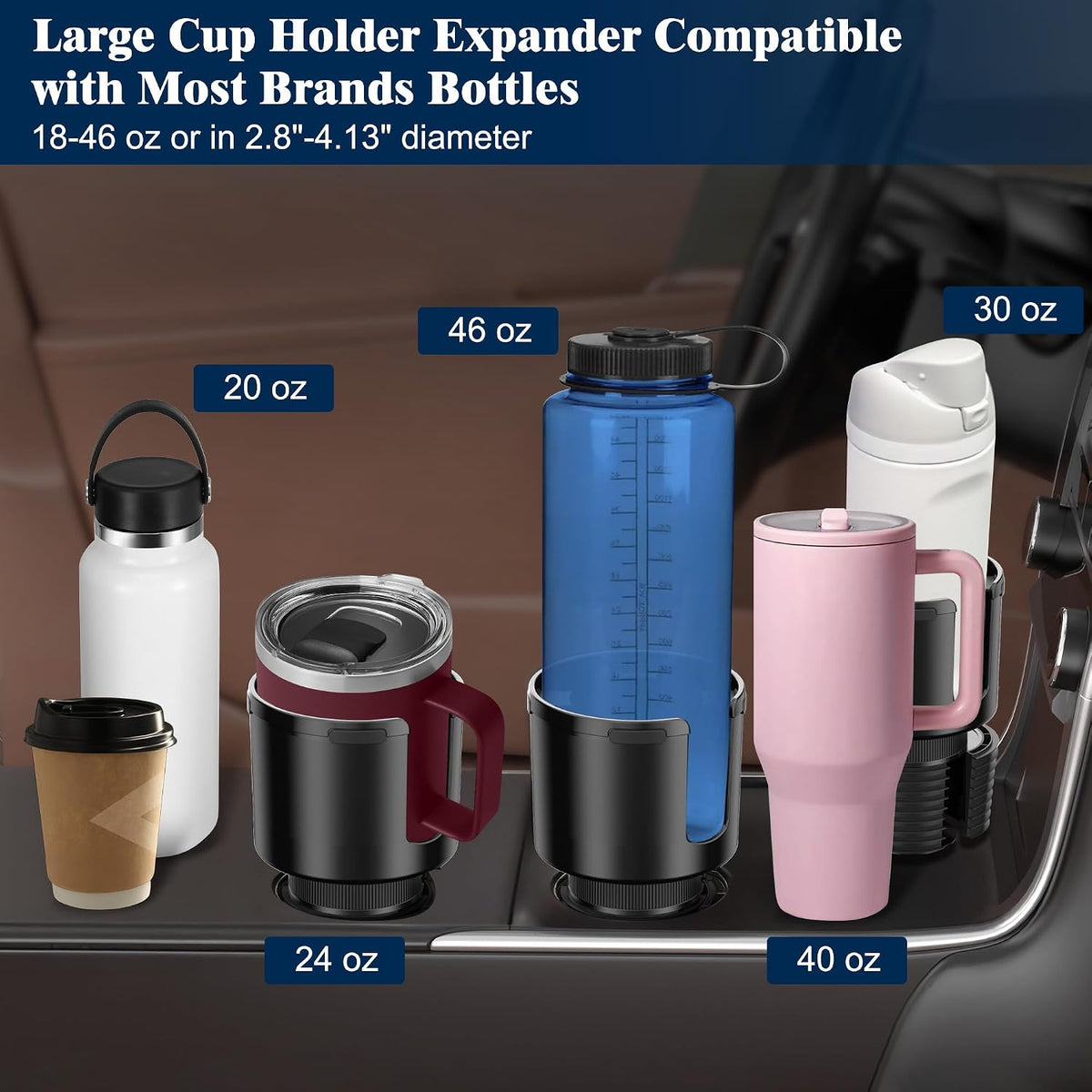 Sagruila Car Cup Holder Expander for Large Bottles, Big Cup Holder for Car