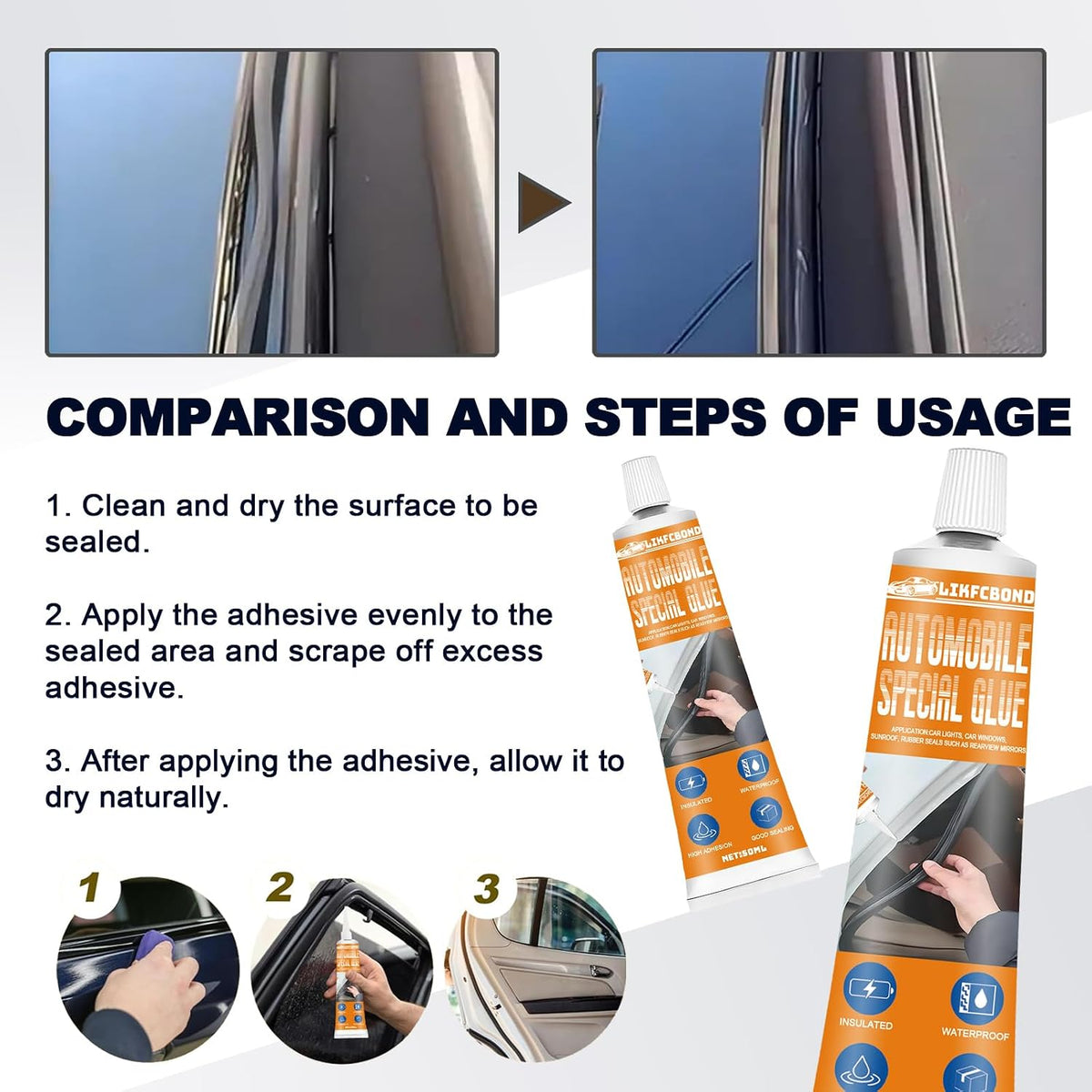 Automotive Body Adhesive Sealant, 100ml Car Body Glue Bonding Heat Resistant, Extra Strong Silicone Sealant for Car Handle, Interior, Metal, Plastic (50ml*2) (Black)