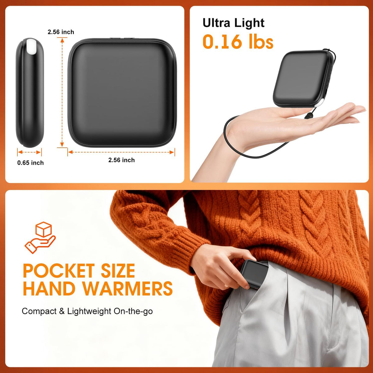 Skiennix Rechargeable Hand Warmers - 6000mAh Fast Heating, 3 Temperature Settings, Portable Pocket Heater | Perfect Christmas Gift for Men, Women, and Teens