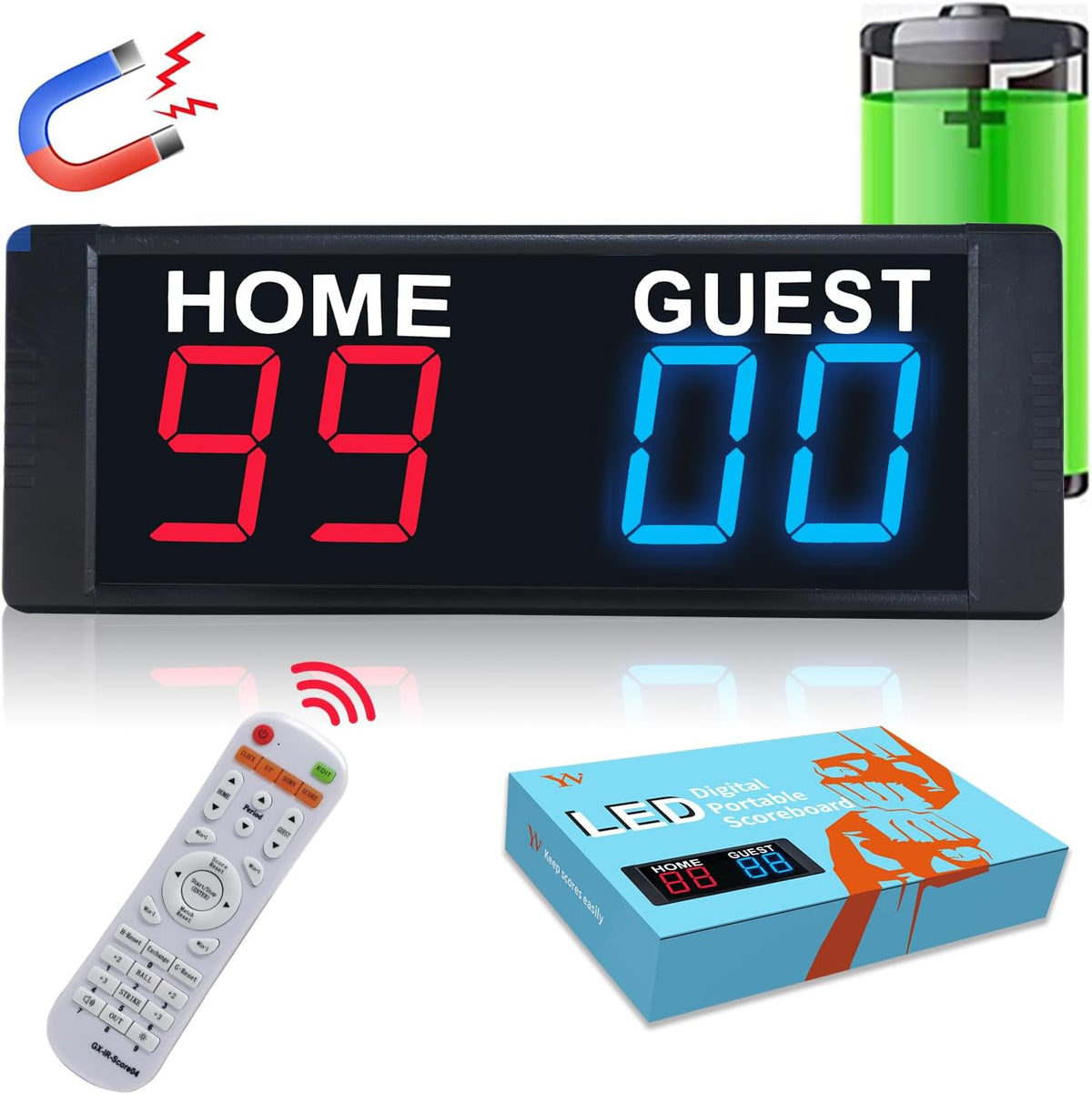 YZ LED Portable Digital Scoreboard - Tabletop Electronic Score Keeper for Indoor/Outdoor Games