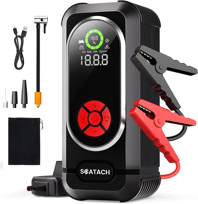 8000A Jump Starter with Air Compressor, 10-in-1 Car Battery Jump Starter Portable (10.0 Gas/10.0L Diesel), 150 PSI 12V Jump Box with Jumper Cables, LED Light, LED Display