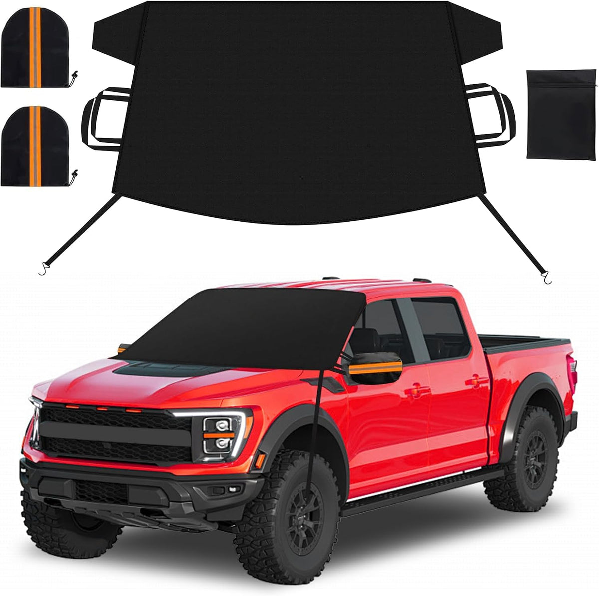 Car Windshield Cover for ice and Snow Double Fixing Easy Removal Windshield Snow Cover Protector with Side Mirror Cover Windproof Sunshade Cover for Cars, SUVs, Trucks, Vans (75"x47")