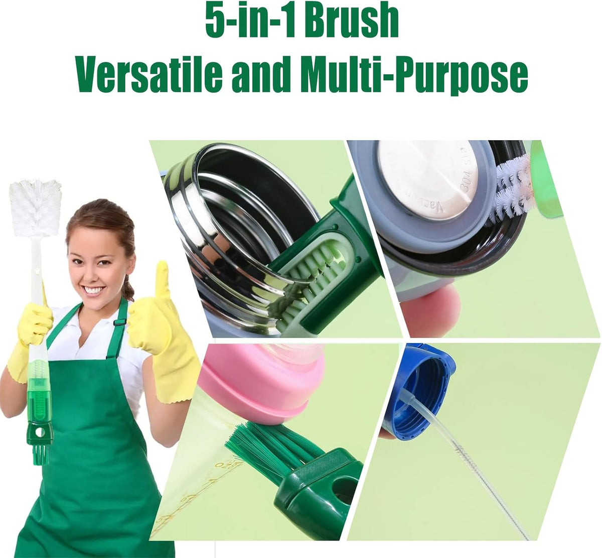 Skiennix Water Bottle Cleaner Brush - 5-in-1 Scrubber Set for Effortless Bottle Cleaning