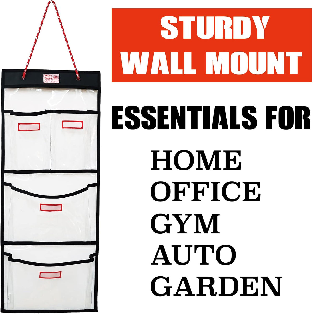 Rough Enough Locker Organizer Hanging Accessories Storage Organization with 4 Pockets for Work Door Gym Wall Clear PVC