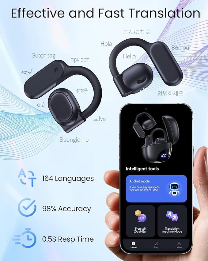 AI Translation Earbuds Real Time 164 Languages 80H Playtime Translator Ear Buds