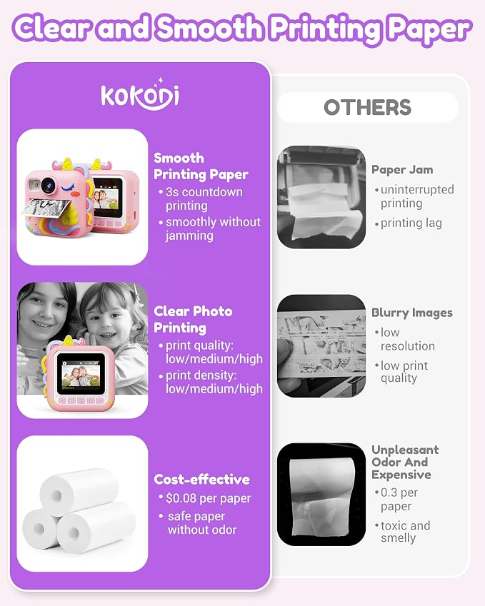 KOKODI Kids Camera Instant Print, Toddler Cameras Christmas Birthday Gifts