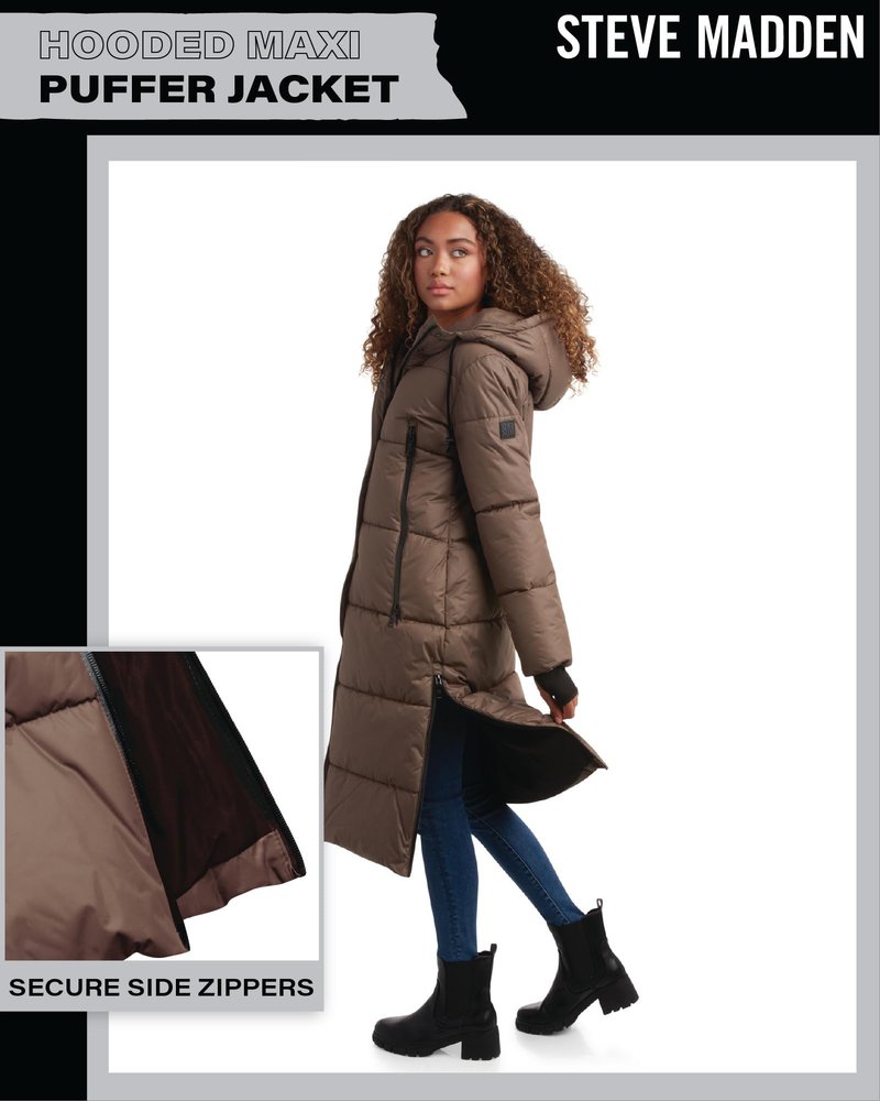 Steve Madden Womens Long Puffer Jacket - Heavyweight Insulated Fall Maxi Winter Coats for Women Long Length Bubble Parka, Size Large, Olive