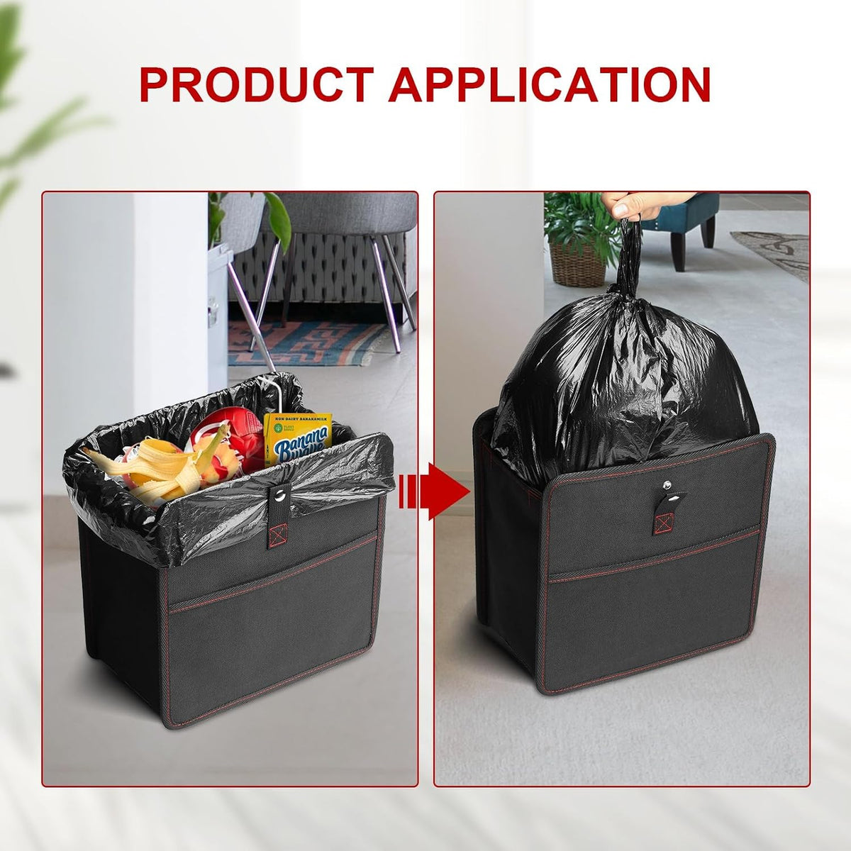 Simple Deluxe 2 Pack Car Trash Can, Leak-Proof Car Garbage Can with Storage Pockets, Collapsible, Portable and Waterproof, 3 Gallon, Black