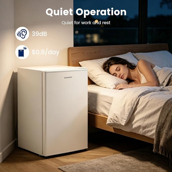 2.6 Cu Ft Small Fridge with Freezer for Office Cream White | Mini Refrigerator for Dorm Bedroom, Compact Fridge, Energy-efficient, Low Noise