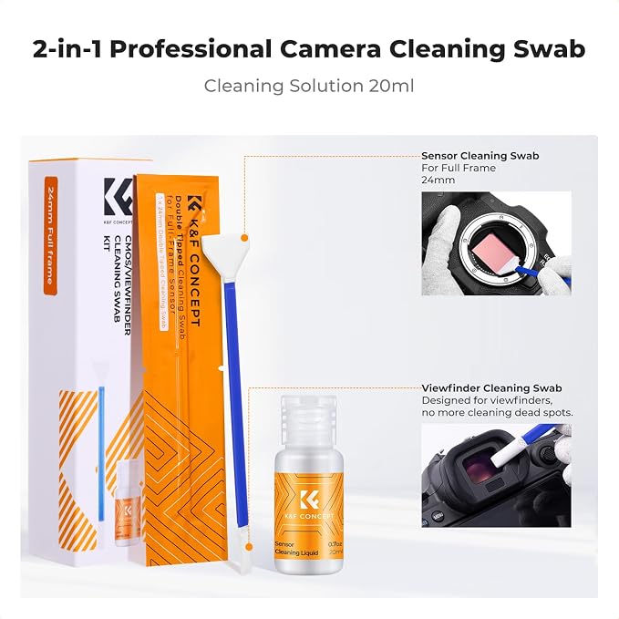K&F CONCEPT 2-1 24mm Full Frame Sensor Cleaning Swab, Viewfinder Cleaning Swab