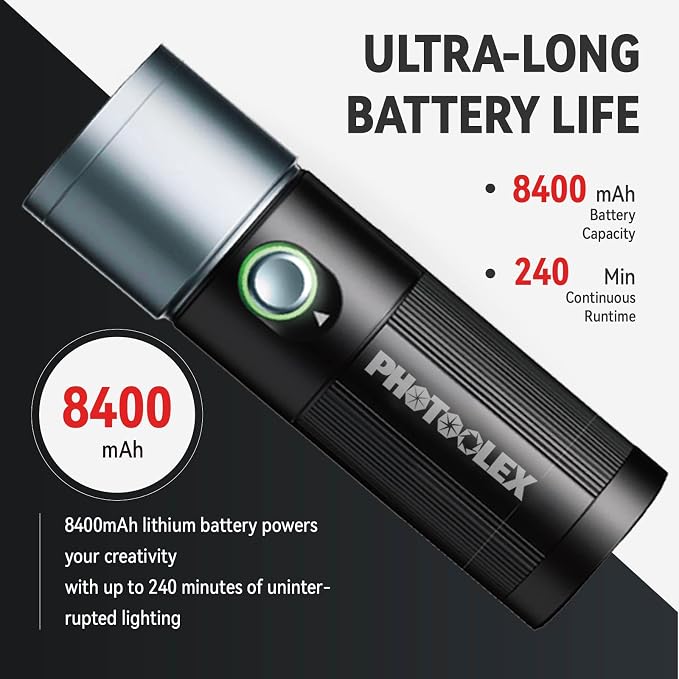 PHOTOOLEX RGB Photography Flashlight, 10W Portable Fill Light, 8400mAh/4