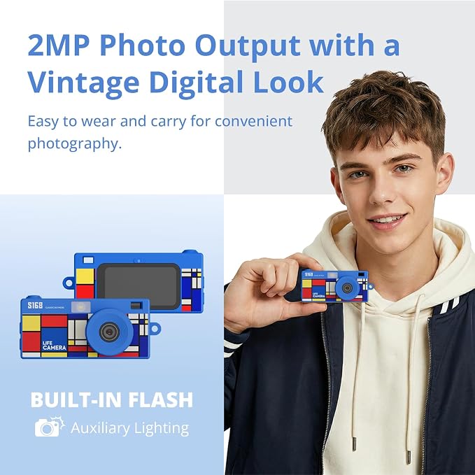 Mini Keychain Digital Camera, 1440P Video, 2MP Photos, 16GB Card, Type C
