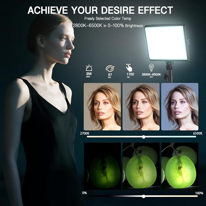 1-Pack LED Video Light Kit, NiceVeedi Photography Lighting Kit, 2800-6500K