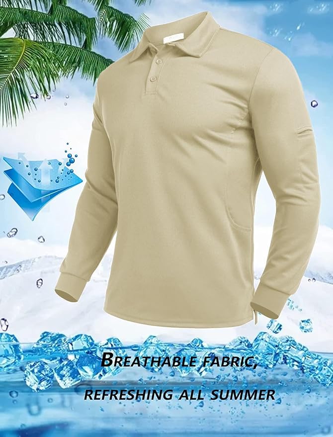 Deyeek Men's Polo Shirts Long Sleeve Golf Polo Shirts for Men Quick Dry UPF 50+ Sun Protection Polos Casual Collared Shirts
