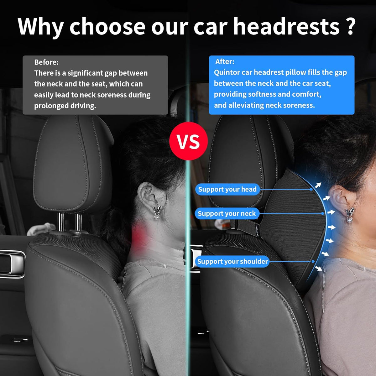 Genuine Leather Car Neck Pillow for Tesla Model 3/Y/S/X, Lumbar Support, Black