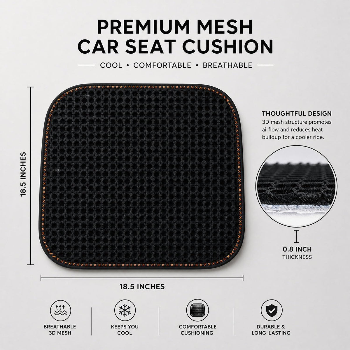 Cool and Breathable 3D air MESH car seat Cushion for Summer, Universal Ventilated Comfortable seat pad, Suitable for sedans, Vans, Pickup Trucks, and SUVs (Black seat cushion-1PCS)