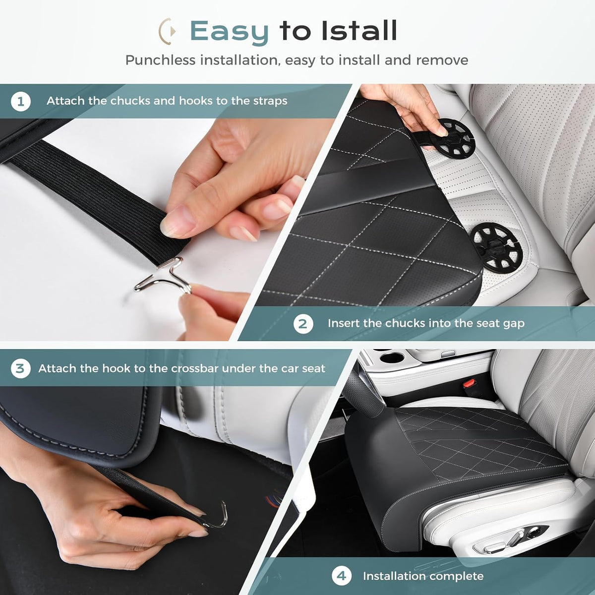 Coverado Car Seat Extender Leg Support, Leather Leg Extender Cushion for Car Seats, Waterproof Car Seat Cushion Universal Fit for Most Vehicles (Black-A)