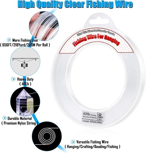 Acejoz Clear Fishing Line - 656FT Strong Nylon String Supports 40 Pounds for Balloon Garland Decor