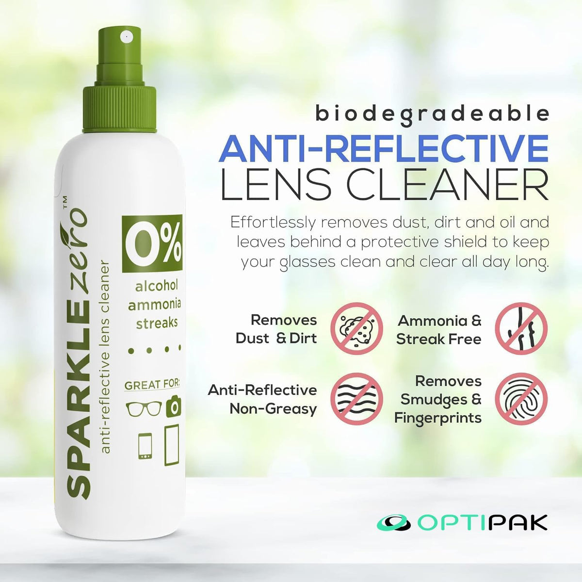 Sparkle Anti-Reflective Eco Friendly Lens Cleaner Spray Kit |(2x) 4oz + (2x) 1oz Glasses Cleaner Bottle + (4x) Microfiber Cloth for Eyeglasses, Lenses, Screens and Sunglasses Cleaning Kit(8 Piece Set)