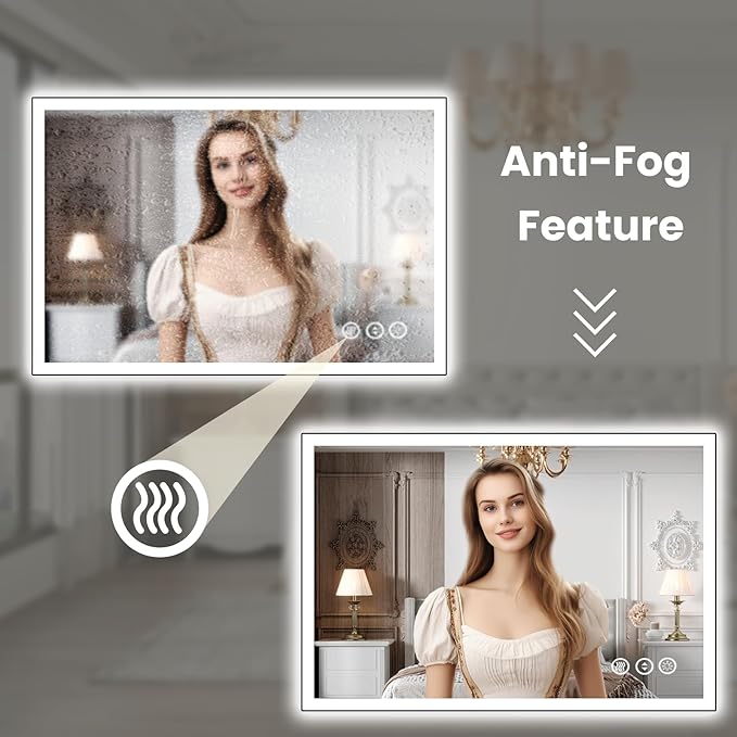 WTTY 40"X32" LED Bathroom Mirror with Black Frame, Bathroom Vanity Mirror with Lights for Wall, Front Light and Backlit, Anti-Fog, Dimmable, 3 Colors, Shatterproof, Memory, Horizontal/Vertical