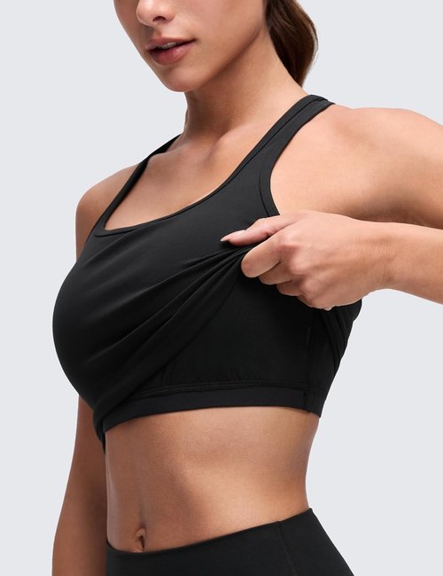 CRZ YOGA Butterluxe Racerback Crop Tank - Padded Y-Back Longline Sports Bra for Yoga & Workouts