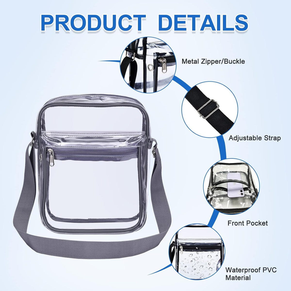USPECLARE Clear Purse - Stadium-Approved Messenger Bag for Men & Women | Durable & Stylish