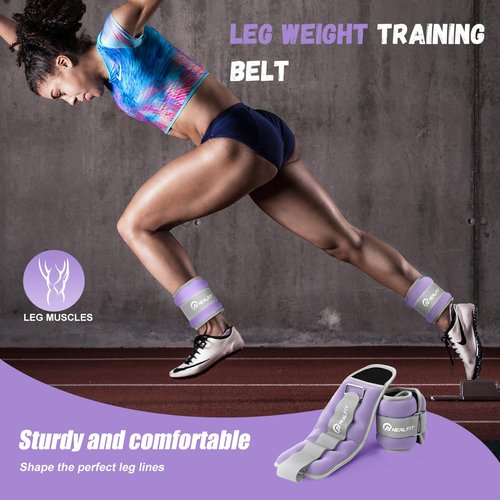 NEALFIT Ankle Weights for Men Women Kids, Leg Arm Wrist Weights with Adjustable Strap for Running, Gymnastics, Aerobics,Gym, Fitness (Purple, 2 lbs x 2 (4LB Pair))
