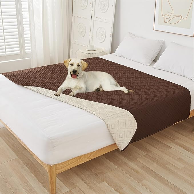 GIBZ Water Resistant Dog Bed Blanket Cover Large Anti Slip Pet Furniture Protector Washable Cat Quilted Mat for Couch, Coffee, 130x210cm