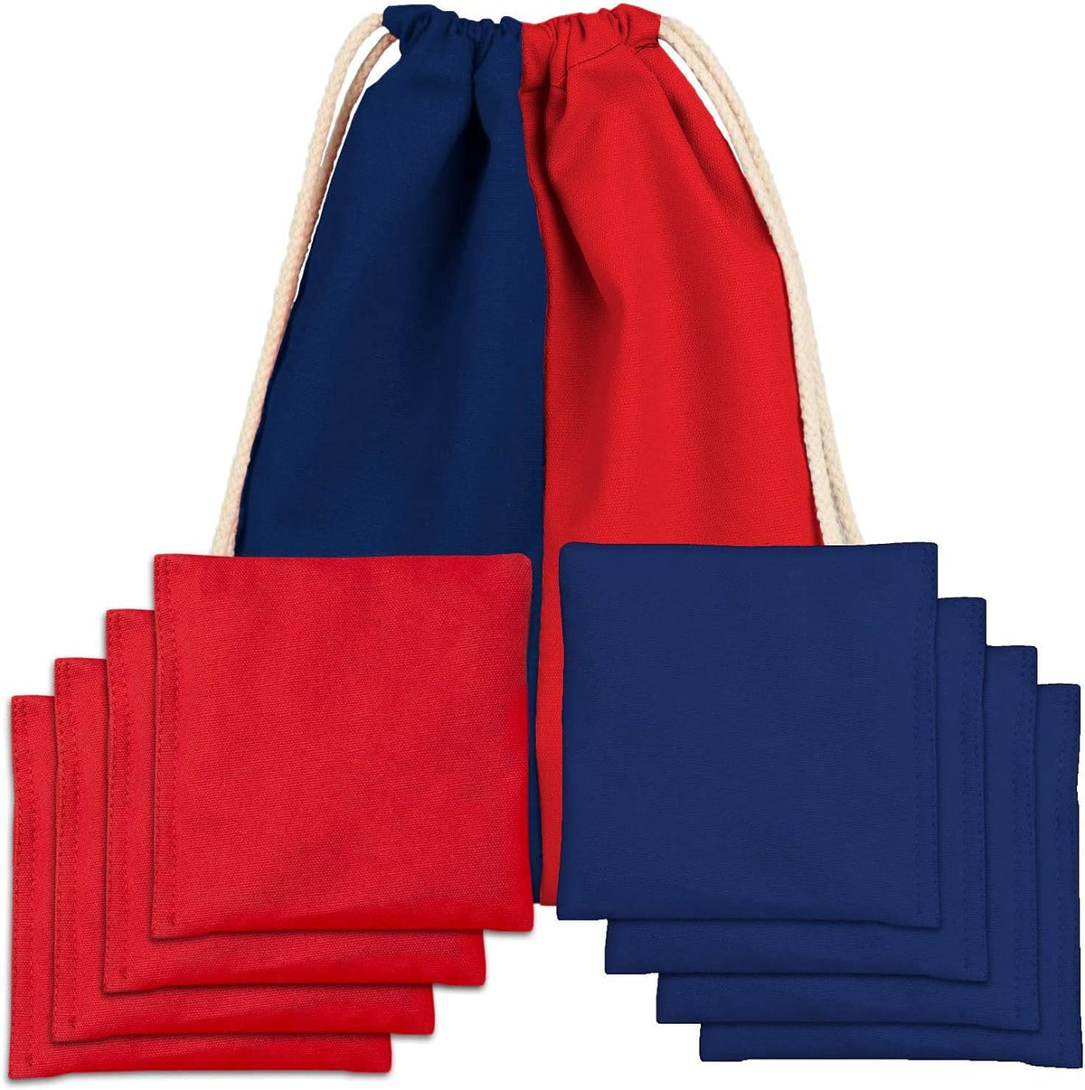 Regulation Size Cornhole Bags by Corn Filled | Set of 8 Durable Bean Bags in Red & Navy Blue