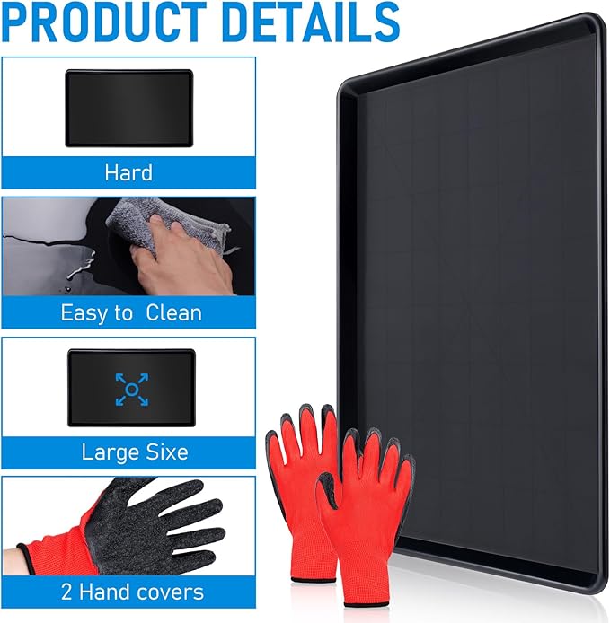 3 Pcs Extra Large Oil Drip Pan – 35.4 x 24 x 1.5 Inch, Auto Oil Change Drain Tray, Heavy Duty Plastic Drip Tray for Cars, Trucks, Washing Machines & More + Oil Spill Catcher with 2 Pairs of Gloves