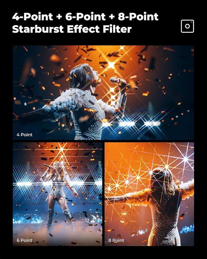 K&F CONCEPT 77mm Star Filters Kit 4 Points 6 Points 8 Points Cross Screen