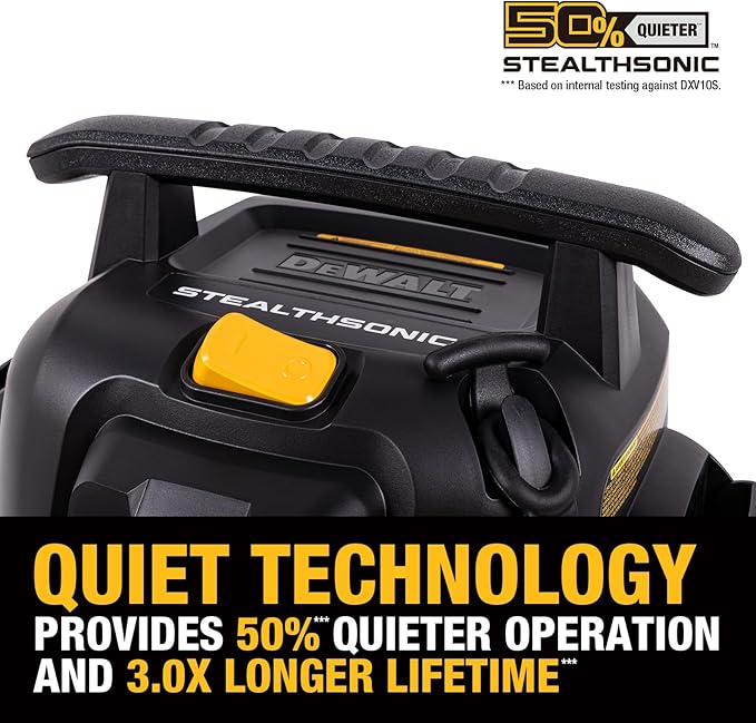 DEWALT 10 Gallon STEALTHSONIC Wet and Dry Shop Vacuum, Ultra Quiet Heavy Duty With Attachments, Powerful Outdoor Vac for Car, Garage, Workshop, Jobsite, Patio, DXV10S-QT, 5 Peak HP