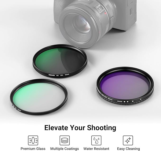 NEEWER 52mm Variable ND + CPL + UV Filter Kit
