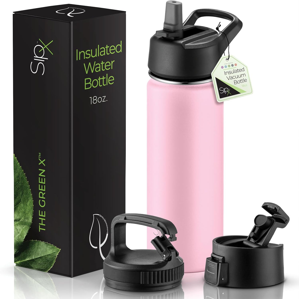 SipX™ Insulated Water Bottle - 18 oz Leakproof Stainless Steel | Triple Insulated for 24-Hour Cold & 12-Hour Hot - Durable Light Pink Bottle for School, Gym, Travel
