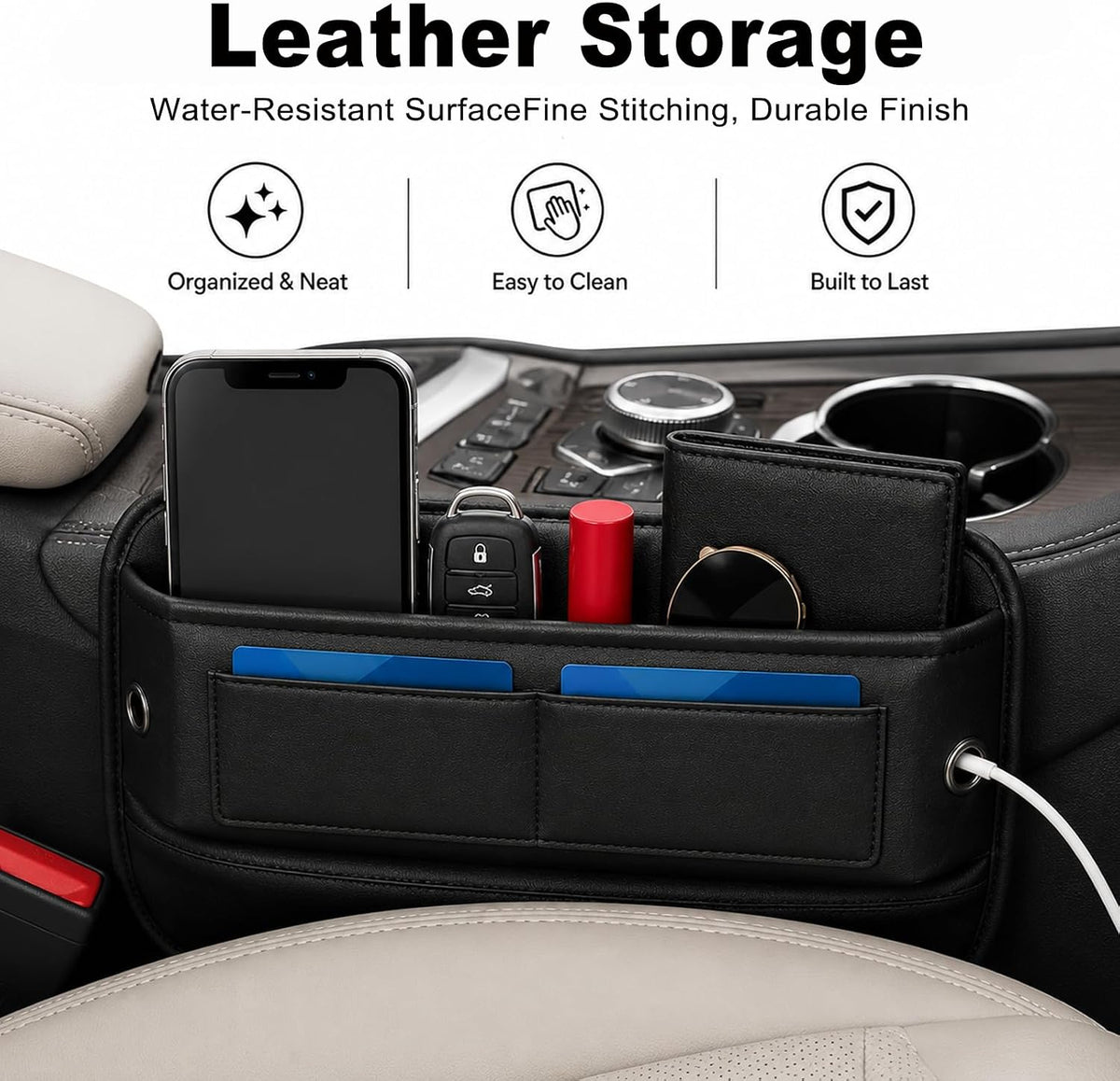 Car Seat Gap Filler Organizer, Front Seat Organizer with Card Slots, Black