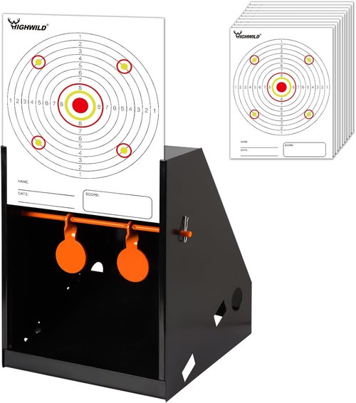 Highwild BB Trap Target - Airgun Compatible with 10 Paper Targets & 2 Spinner Targets | 7" X 9" Size