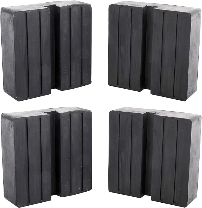 Toolly Square Rubber Jack Pad, Anti-Slip Rail Adapter Support Block with Slot, Heavy Duty for Car Lift - 4 TON Load Bearing, Pack of 4