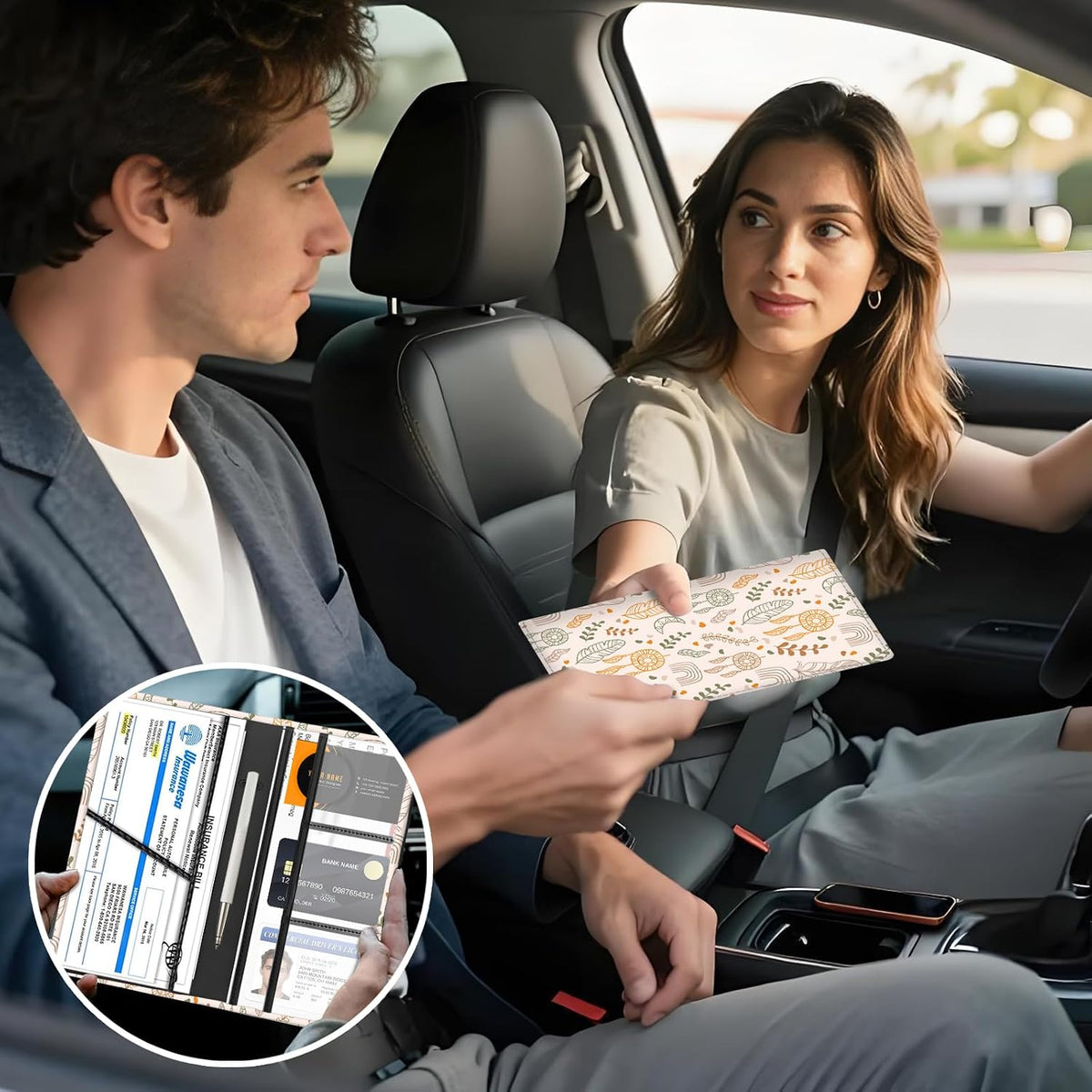 Car Registration and Insurance Holder with Magnetic Shut, Cute Vehicle Glove Box Car Organizer, Premium Interior Car Accessories for Women Men Cute Boho Pattern